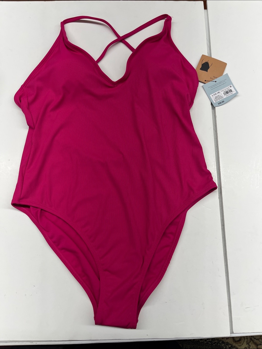 NEW Shade & Shore Women’s Hot Pink Cross-Back One-Piece Swimsuit Size Large